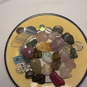 Stone and gem collection as well as 2 stick incen holders